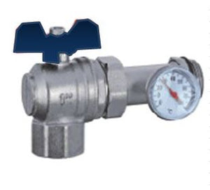 1"  Union valve  Angle type with temp gauge (blue)