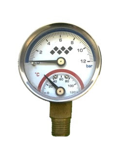Combined temperature & pressure gauge 50mm Bottom entry