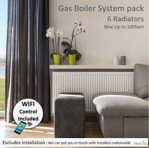 Gas boiler, Radiator  package suits up to 100 Sqm home 6 radiators up to 8Kw output