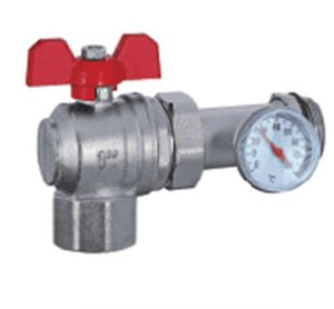 1" Union valve. Angle type with temp gauge (Red)