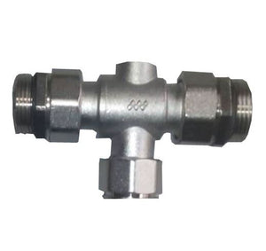 Manifold center feed split tee 25mm (1') Swivel connections (supplied with two 1" flat face nipples)