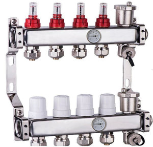 Manifold 8 way with Air Relief / Drain 16/2 connectors and Temp Gauges