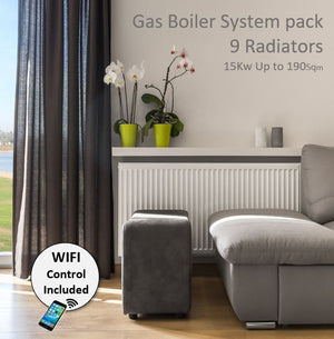 Gas boiler, Radiator package suits up to  190 Sqm home 9 radiators up to 15 Kw output