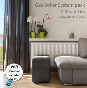 Gas boiler, Radiator  package suits up to 140 Sqm home 7 radiators up to 11Kw output