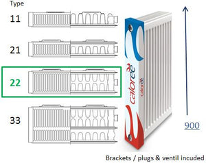 900 600 22 Double Panel double convector (6 port) 1406 W @ 75/65